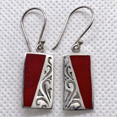 ER 07815 CR-(HANDMADE 925 BALI SILVER EARRINGS WITH CORAL)